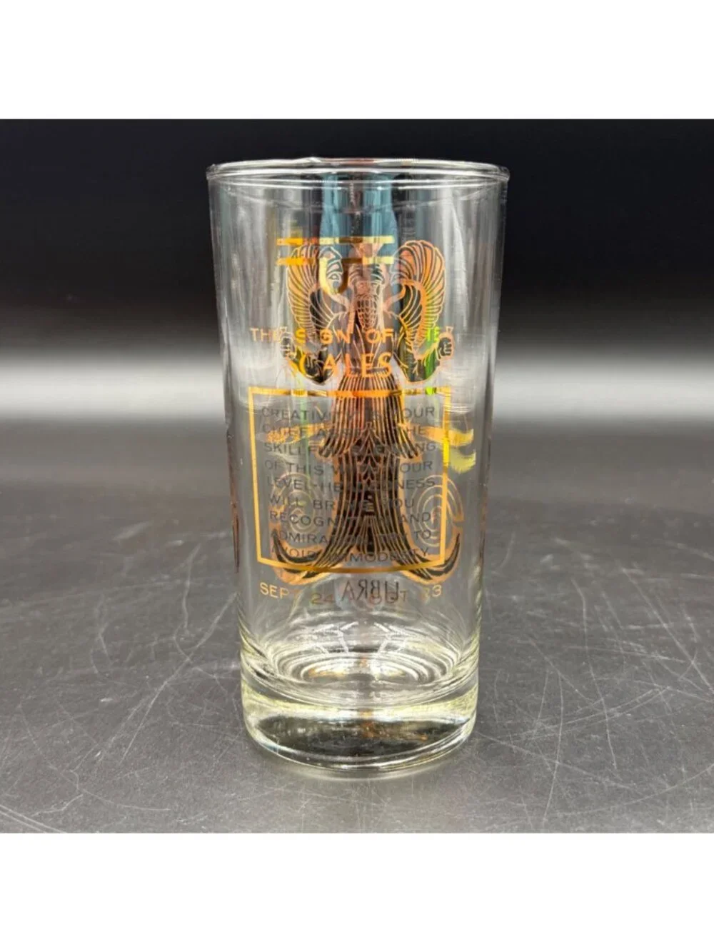 Vintage 1970s Anchor Hocking Zodiac Astrology Libra Gold Highball Glass
